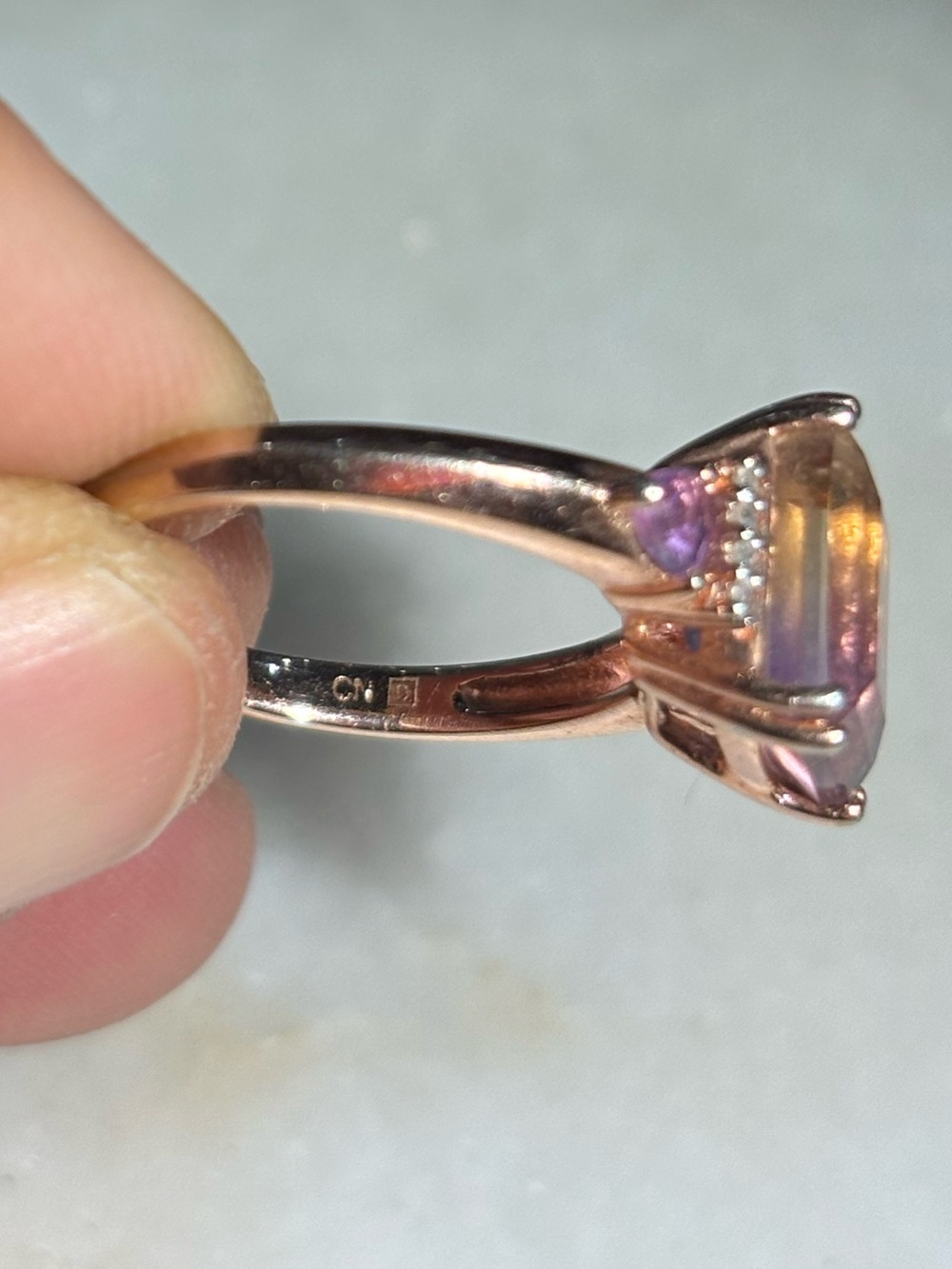 Vintage Ametrine & Multi Gemstone Ring Vermeil Rose Gold Over Sterling Silver - Picture 3 of 11